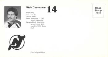 1984-85 New Jersey Devils Postcards #NNO Rich Chernomaz Back