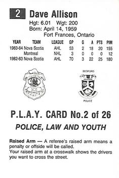 1984-85 Nova Scotia Oilers (AHL) Police #2 Dave Allison Back