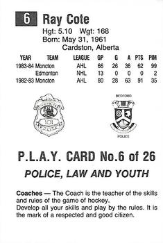 1984-85 Nova Scotia Oilers (AHL) Police #6 Ray Cote Back
