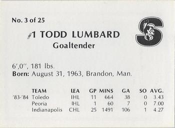 1984-85 Springfield Indians (AHL) #3 Todd Lumbard Back