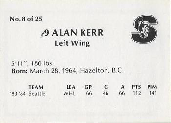 1984-85 Springfield Indians (AHL) #8 Alan Kerr Back