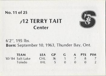 1984-85 Springfield Indians (AHL) #11 Terry Tait Back