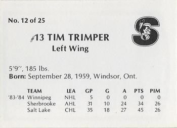 1984-85 Springfield Indians (AHL) #12 Tim Trimper Back