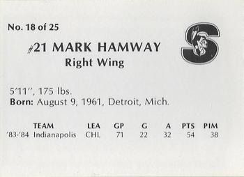 1984-85 Springfield Indians (AHL) #18 Mark Hamway Back