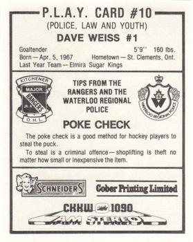 1984-85 Kitchener Rangers (OHL) Police #10 Dave Weiss Back