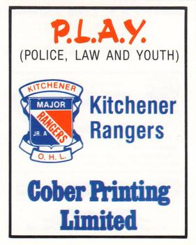 1984-85 Kitchener Rangers (OHL) Police #30 Sponsor's Card Front