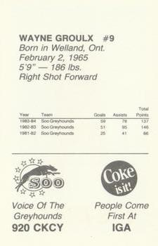 1984-85 Sault Ste. Marie Greyhounds (OHL) #NNO Wayne Groulx Back