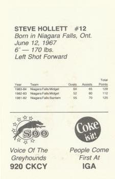 1984-85 Sault Ste. Marie Greyhounds (OHL) #NNO Steve Hollett Back