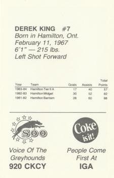 1984-85 Sault Ste. Marie Greyhounds (OHL) #NNO Derek King Back