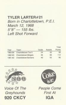 1984-85 Sault Ste. Marie Greyhounds (OHL) #NNO Tyler Larter Back