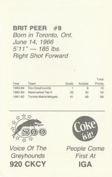 1984-85 Sault Ste. Marie Greyhounds (OHL) #NNO Brit Peer Back
