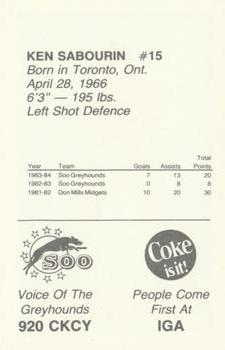 1984-85 Sault Ste. Marie Greyhounds (OHL) #NNO Ken Sabourin Back