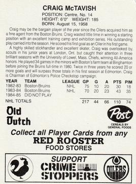 1985-86 Red Rooster Edmonton Oilers #NNO Craig MacTavish Back