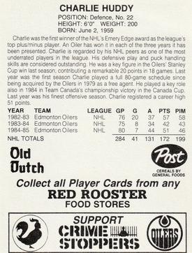 1985-86 Red Rooster Edmonton Oilers #NNO Charlie Huddy Back