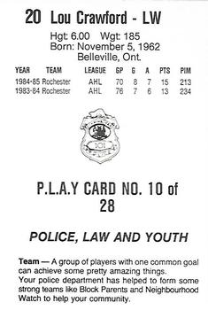 1985-86 Nova Scotia Oilers (AHL) Police #10 Lou Crawford Back