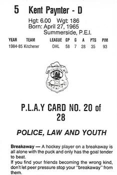 1985-86 Nova Scotia Oilers (AHL) Police #20 Kent Paynter Back