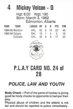 1985-86 Nova Scotia Oilers (AHL) Police #24 Mickey Volcan Back