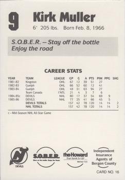 1986-87 New Jersey Devils Police #16 Kirk Muller Back