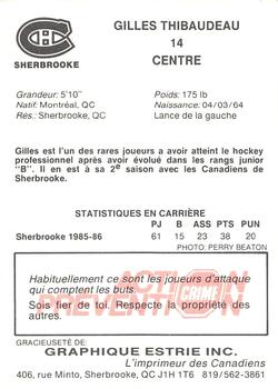 1986-87 Sherbrooke Canadiens (AHL) #NNO Gilles Thibaudeau Back