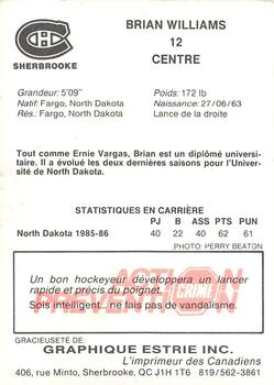 1986-87 Sherbrooke Canadiens (AHL) #NNO Brian Williams Back