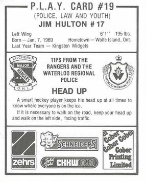1986-87 Kitchener Rangers (OHL) Police #19 Jim Hulton Back