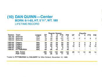 1987-88 Kodak Pittsburgh Penguins #NNO Dan Quinn Back