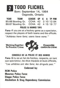 1987-88 Moncton Hawks (AHL) Police #8 Todd Flichel Back