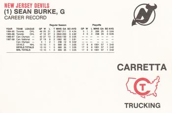 1988-89 Carretta New Jersey Devils #NNO Sean Burke Back