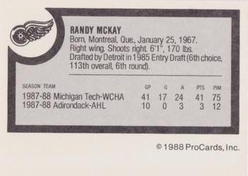 1988-89 ProCards Adirondack Red Wings (AHL) #NNO Randy McKay Back