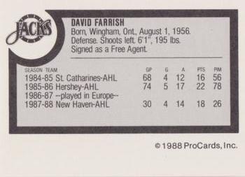 1988-89 ProCards Baltimore Skipjacks (AHL) #NNO Dave Farrish Back