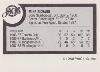 1988-89 ProCards Baltimore Skipjacks (AHL) #NNO Mike Richard Back