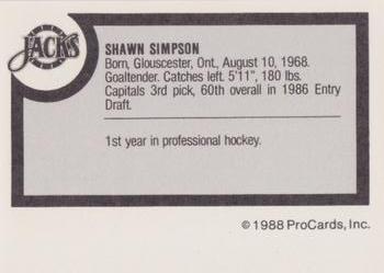 1988-89 ProCards Baltimore Skipjacks (AHL) #NNO Shawn Simpson Back