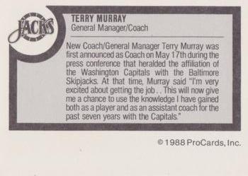 1988-89 ProCards Baltimore Skipjacks (AHL) #NNO Terry Murray Back