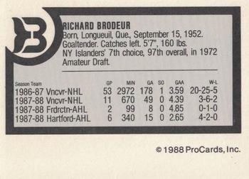 1988-89 ProCards Binghamton Whalers (AHL) #NNO Richard Brodeur Back