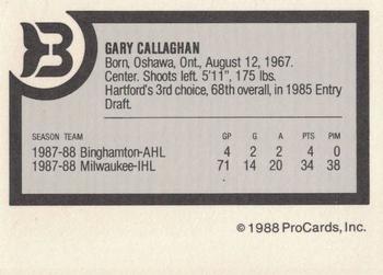 1988-89 ProCards Binghamton Whalers (AHL) #NNO Gary Callaghan Back