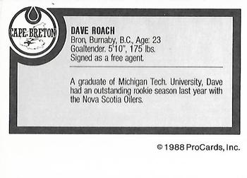 1988-89 ProCards Cape Breton Oilers (AHL) #NNO Dave Roach Back