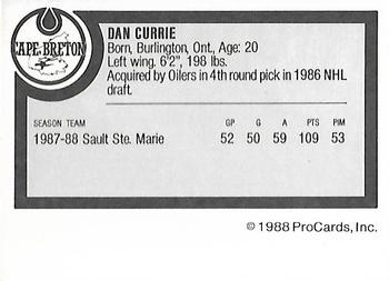 1988-89 ProCards Cape Breton Oilers (AHL) #NNO Dan Currie Back
