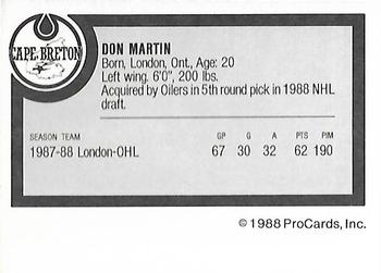 1988-89 ProCards Cape Breton Oilers (AHL) #NNO Don Martin Back