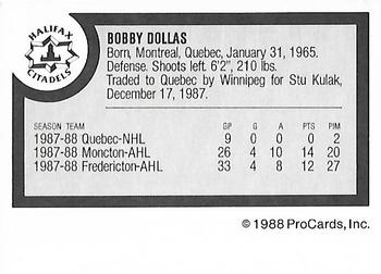 1988-89 ProCards Halifax Citadels (AHL) #NNO Bobby Dollas Back