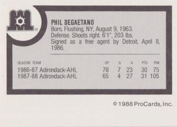 1988-89 ProCards Maine Mariners (AHL) #NNO Phil DeGaetano Back