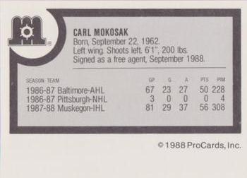 1988-89 ProCards Maine Mariners (AHL) #NNO Carl Mokosak Back