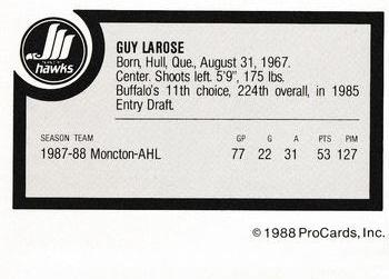 1988-89 ProCards Moncton Hawks (AHL) #NNO Guy Larose Back