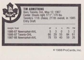 1988-89 ProCards Newmarket Saints (AHL) #NNO Tim Armstrong Back