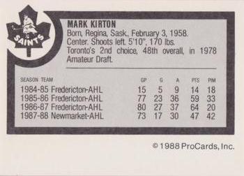 1988-89 ProCards Newmarket Saints (AHL) #NNO Mark Kirton Back