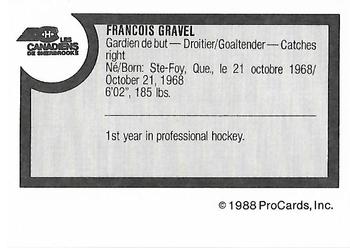 1988-89 ProCards Sherbrooke Canadiens (AHL) #NNO Francois Gravel Back