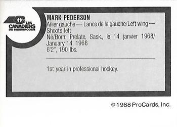 1988-89 ProCards Sherbrooke Canadiens (AHL) #NNO Mark Pederson Back