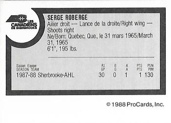 1988-89 ProCards Sherbrooke Canadiens (AHL) #NNO Serge Roberge Back