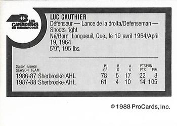 1988-89 ProCards Sherbrooke Canadiens (AHL) #NNO Luc Gauthier Back