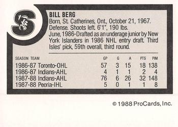 1988-89 ProCards Springfield Indians (AHL) #NNO Bill Berg Back