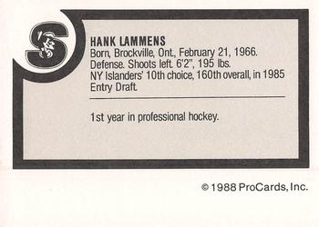 1988-89 ProCards Springfield Indians (AHL) #NNO Hank Lammens Back